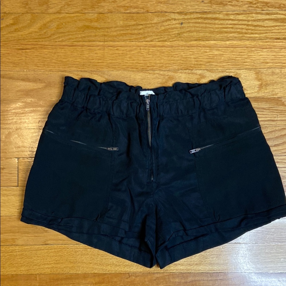 Wilfred Black High-Waist Paperbag Shorts with Front Zips